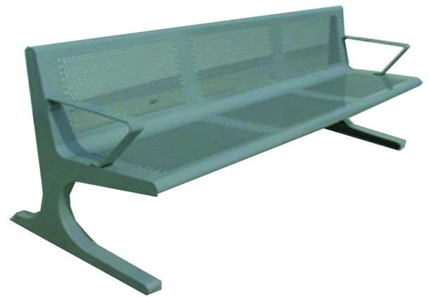 Banca elaborada en lámina multiperforada modelada ergonómicamente;