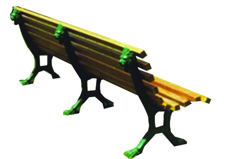 Banca, fabricada en aluminio fundido para patas, peldaños de madera,
