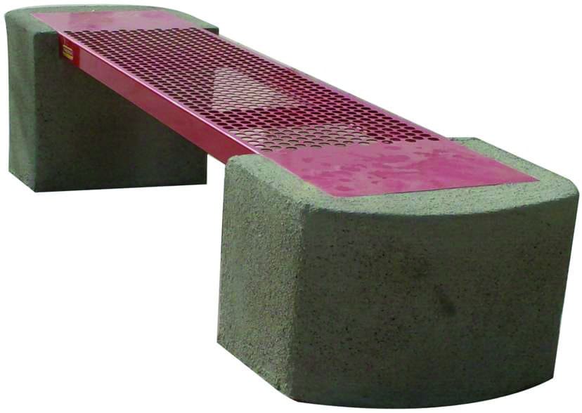 Banca fabricada en lámina multiperforada y base de concreto. Pintura