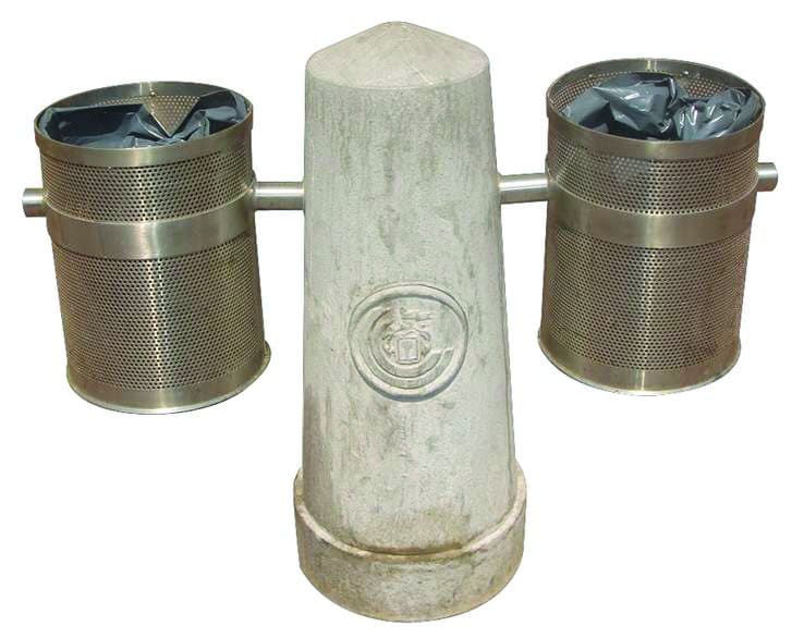 Bolardo de concreto de alta densidad con brazos para colocar botes de