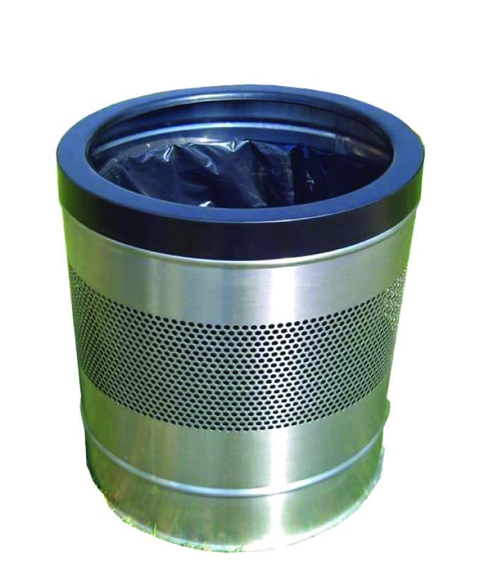 Bote basurero doble fabricado en acero inoxidable con poste central y
