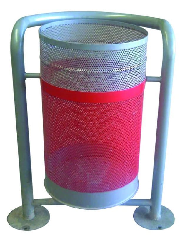 Bote basurero fabricado en lámina multiperforada con soporte de aros de
