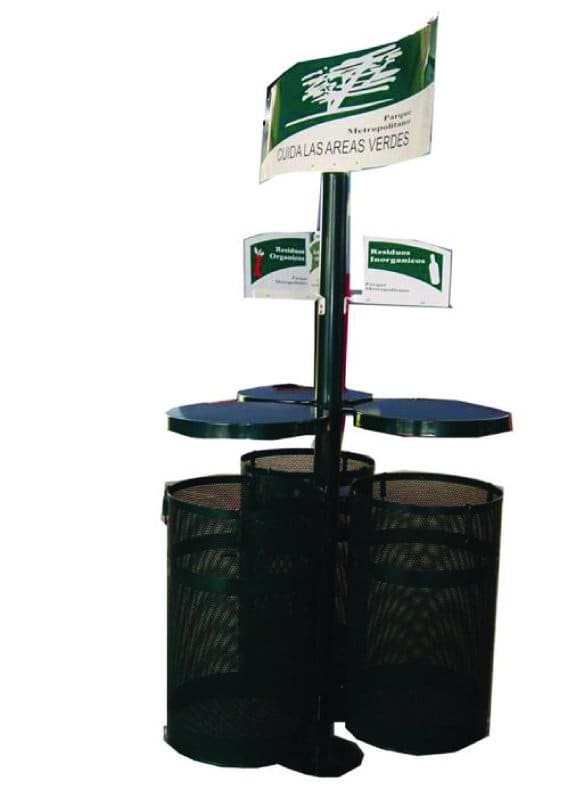 Bote basurero doble con pedestal central ideal para separación de