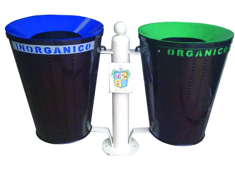 Bote basurero doble. Fabricado en lamina multiperforada