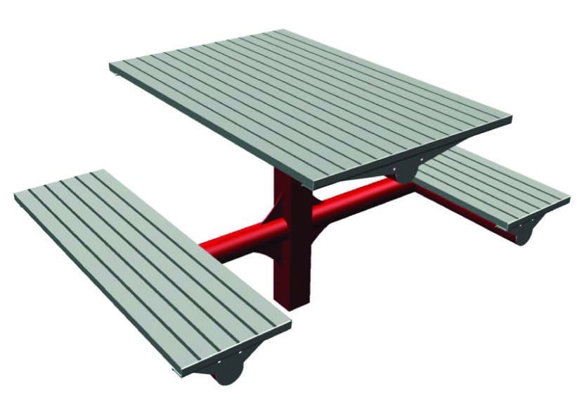 Mesa picnic para cuatro personas con un solo punto de anclaje. Las