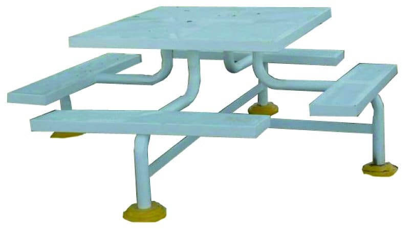 Mesa picnic cuadrada para ocho personas con cuatro puntos de apoyo