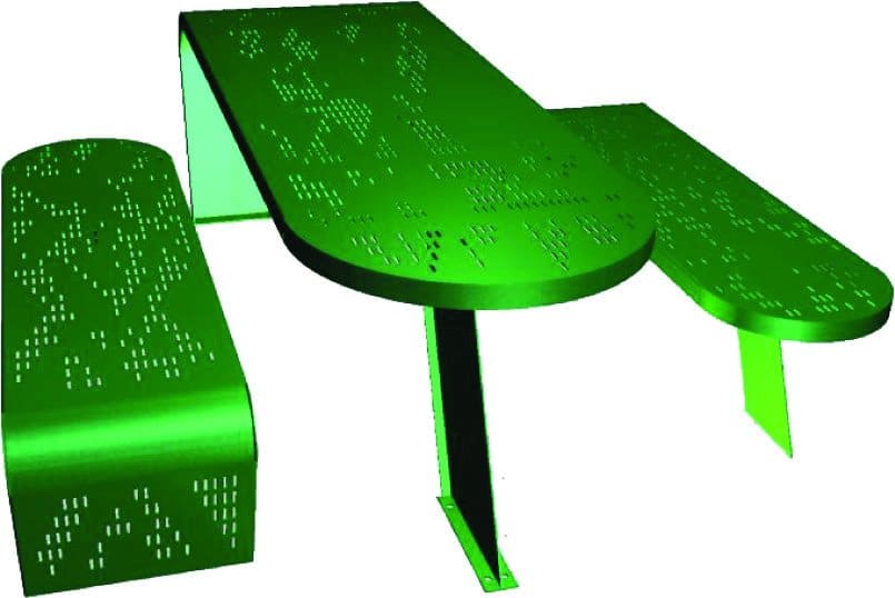 Mesa picnic para 8 personas de bases fijas al suelo elaborada en acero